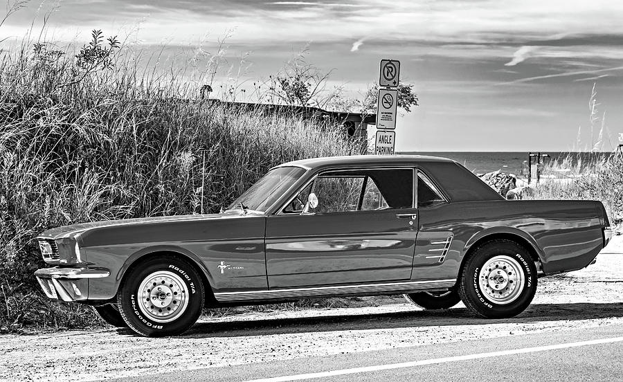 1965 Mustang bw Photograph by Steve Harrington