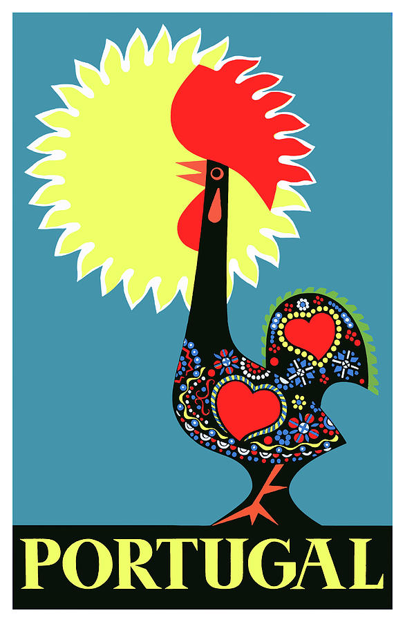 Travel Poster Digital Art - 1965 Portugal Rooster Of Barcelos Travel Poster by Retro Graphics