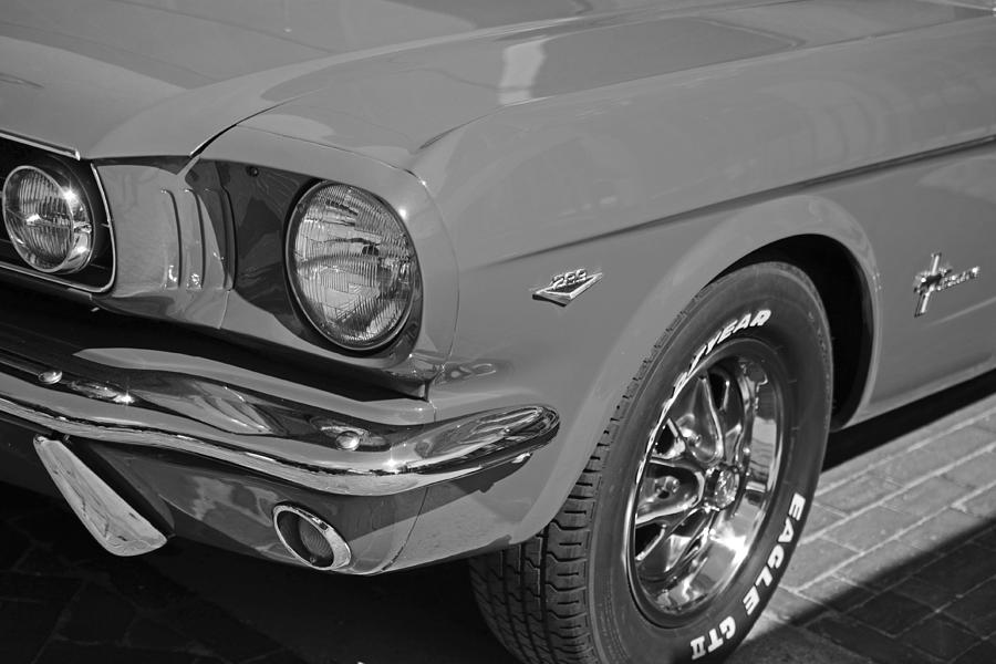 1965 Red Ford Mustang Classic Car Black and White Photograph by Toby McGuire