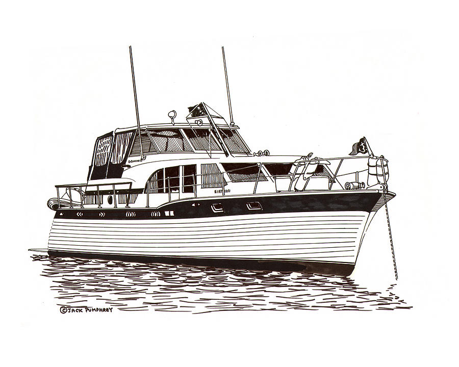1965 Tollycraft Adventure Lapstrake Yacht Drawing by Jack Pumphrey