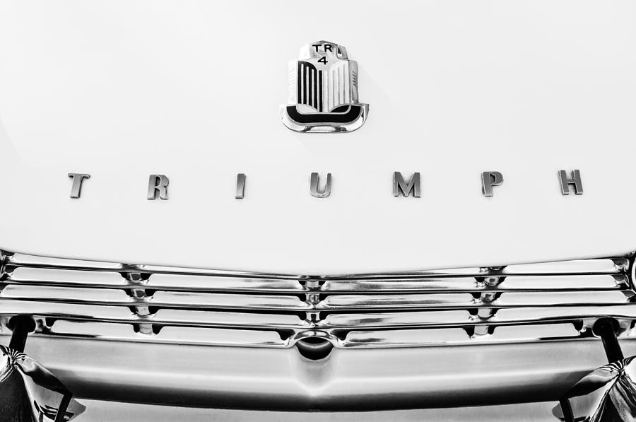 1965 Triumph Tr-4 Hood Ornament - Emblem -067bw Photograph by Jill Reger