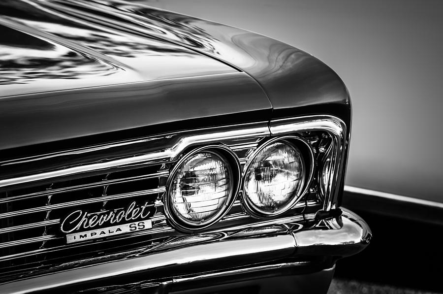 1966 Chevrolet Impala SS Grille Emblem -0978bw Photograph by Jill Reger