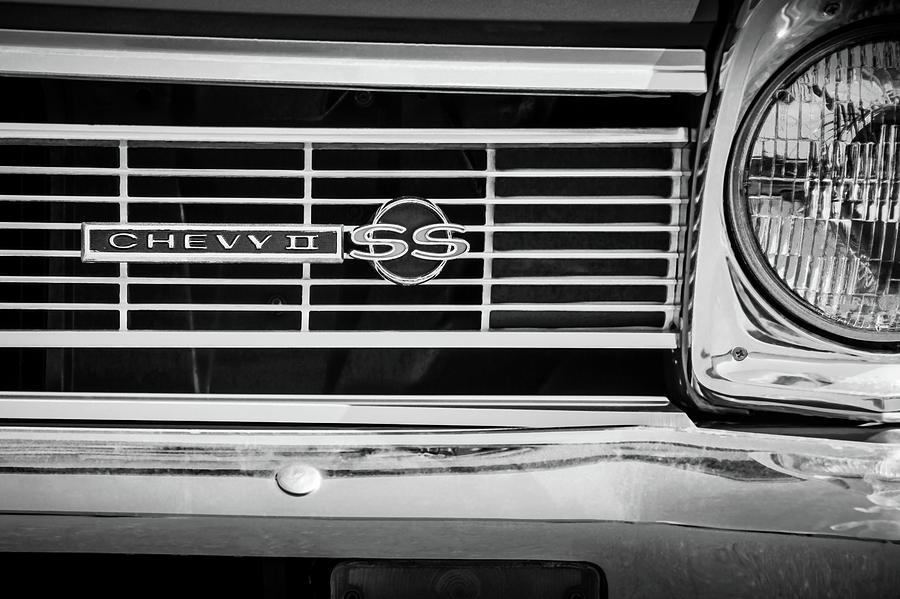 1966 Chevrolet Nova - Chevy II SS Grille Emblem -0075bw Photograph by Jill Reger