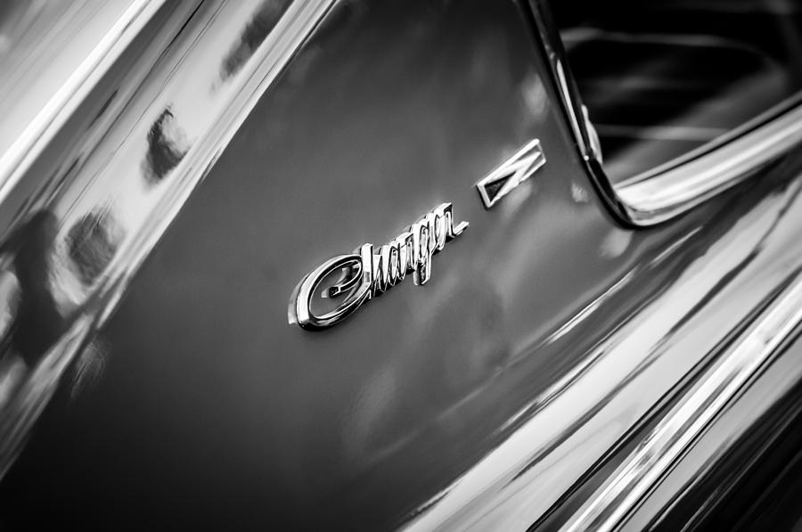 1966 Dodge Charger Side Emblem -1219bw Photograph by Jill Reger