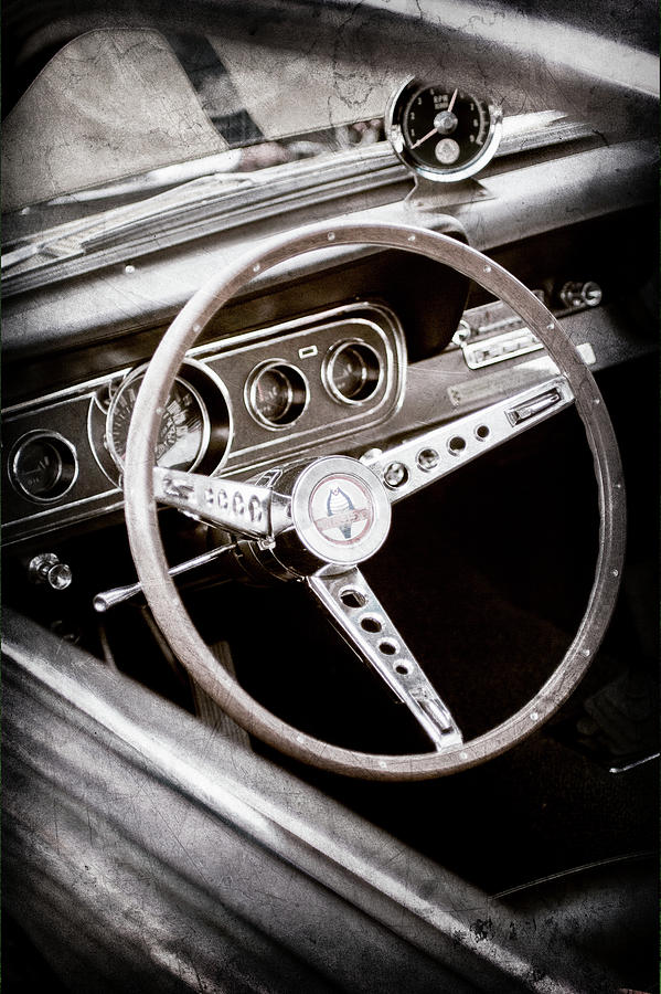 1966 Ford Mustang Cobra Steering Wheel Emblem -0091ac Photograph by Jill Reger