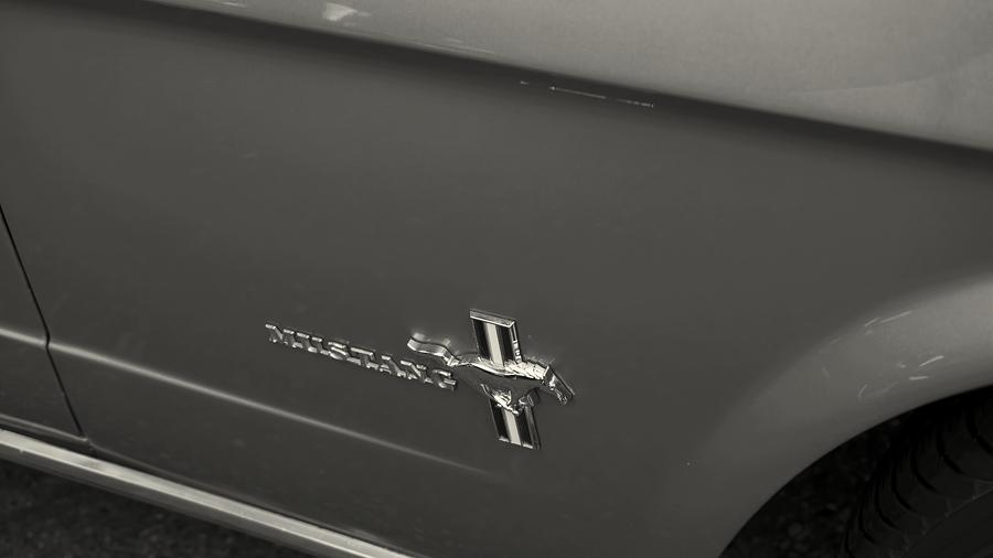 1966 Ford Mustang Emblem BW  Photograph by Cathy Anderson