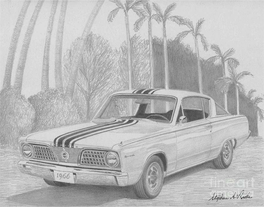 1966 Plymouth Barracuda CLASSIC CAR ART PRINT Drawing by Stephen Rooks