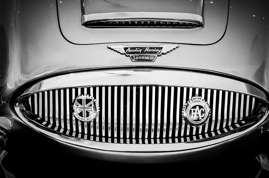 Black And White Photograph - 1967 Austin-Healey Bj8 Convertible Grille -0069bw by Jill Reger