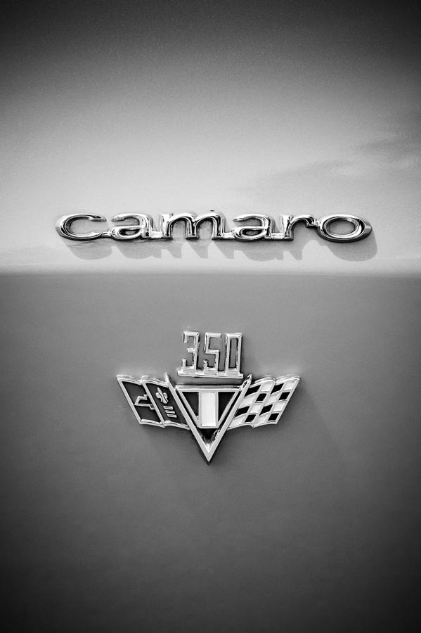 Transportation Photograph - 1967 Chevrolet Camaro 350 Emblem -0357bw2 by Jill Reger