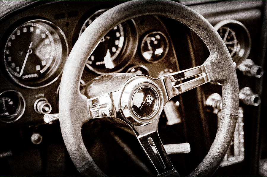 Transportation Photograph - 1967 Chevrolet Corvette Steering Wheel Emblem -0219s by Jill Reger