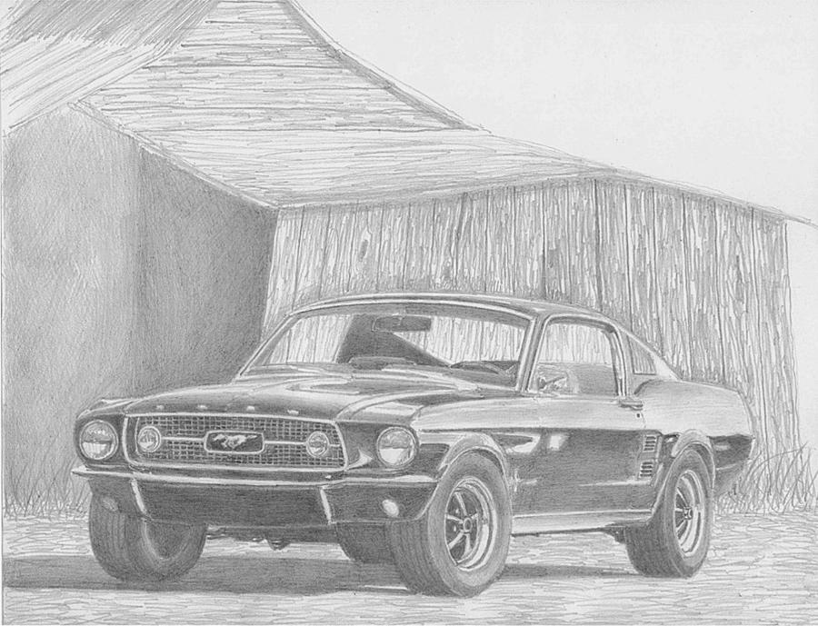 Miscellaneous Drawing - 1967 Ford Mustang Fastback CLASSIC CAR ART PRINT by Stephen Rooks