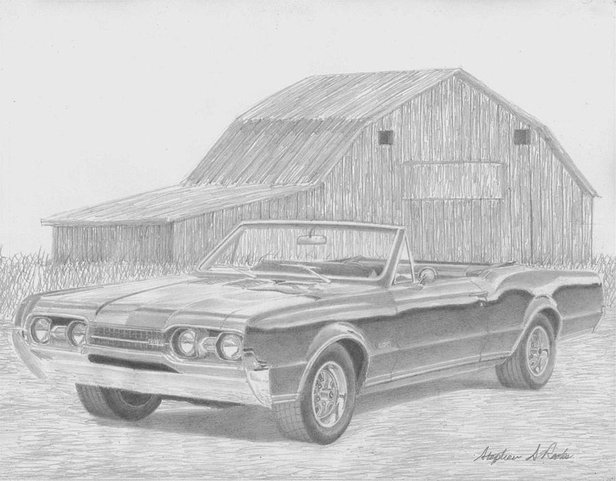 Miscellaneous Drawing - 1967 Oldsmobile Cutlass 442 Convertible MUSCLE CAR ART PRINT by Stephen Rooks