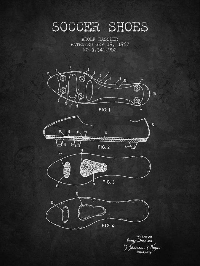 1967 Soccer Shoe Patent - Charcoal - Nb Digital Art
