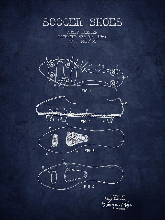1967 Soccer Shoe Patent - Navy Blue - Nb Digital Art