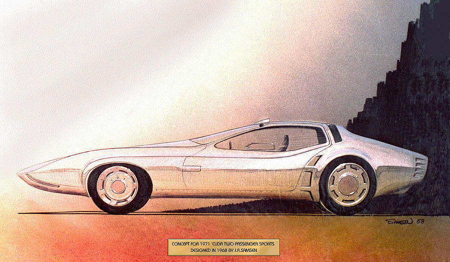 Car Drawing - 1968 BARRACUDA vintage styling design concept sketch by John Samsen