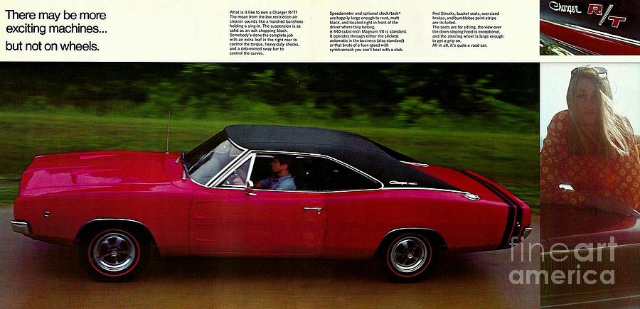 1968 Dodge Charger Brochure P 6 and 7 Photograph by Vintage Collectables