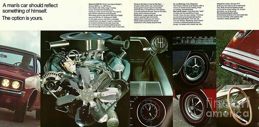 1968 Dodge Charger Brochure P 8 and 9 Photograph by Vintage Collectables