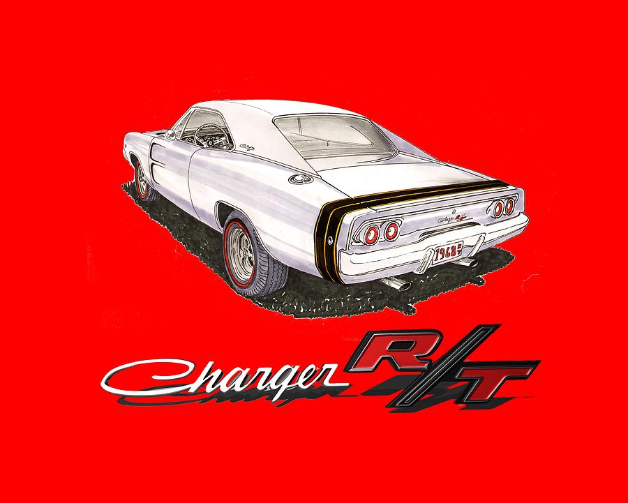 1968 Dodge Charger tee shirt Painting by Jack Pumphrey