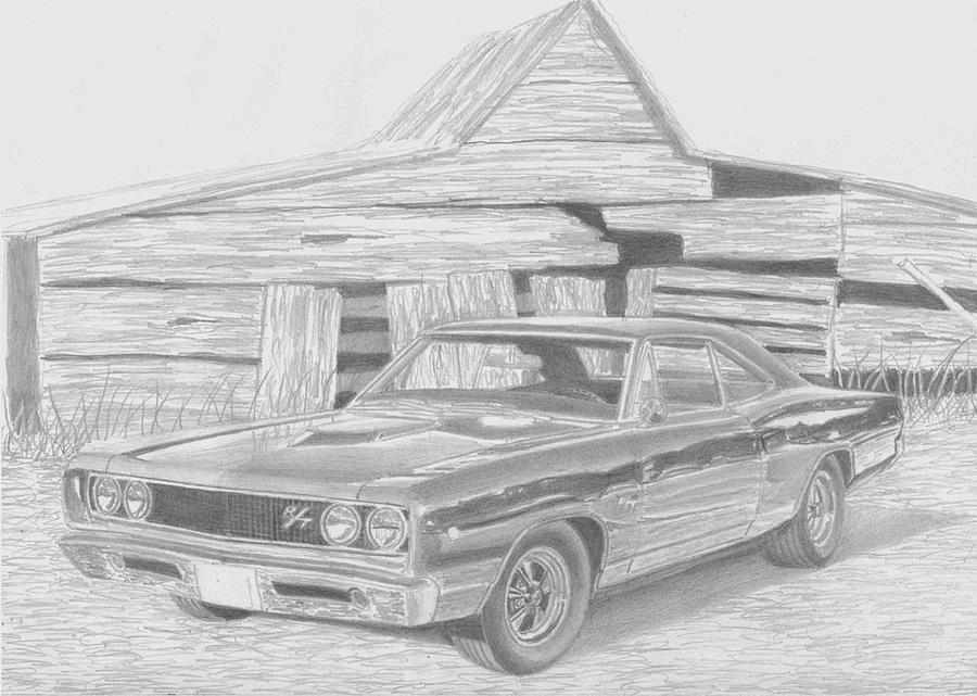 Miscellaneous Drawing - 1968 Dodge Coronet R/T MUSCLE CAR ART PRINT by Stephen Rooks