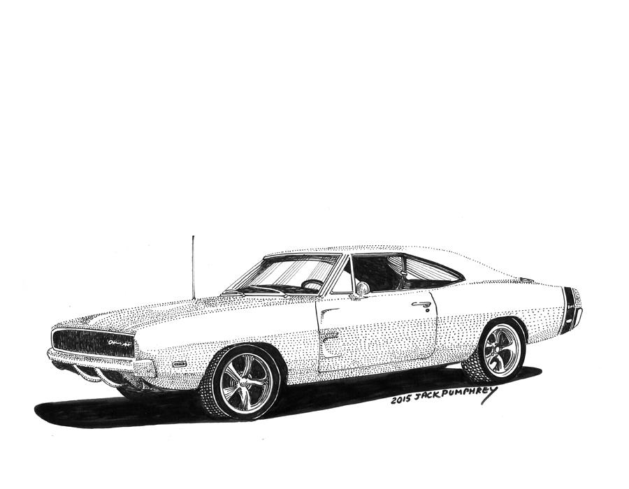 Dodge S R T 1968 Drawing by Jack Pumphrey