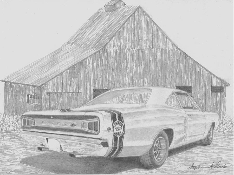 Miscellaneous Drawing - 1968 Dodge Super Bee MUSCLE CAR ART PRINT by Stephen Rooks