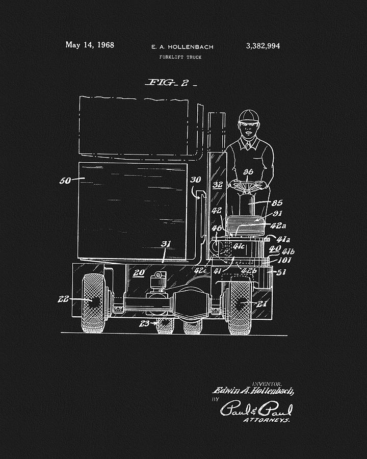 Industrial Lift Drawing - 1968 Forklift Patent by Dan Sproul Industrial Lift Drawing - 1968 Forklift Patent by Dan Sproul