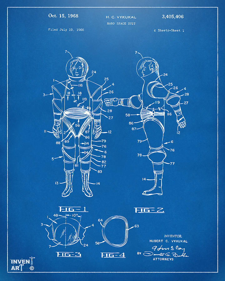 1968 Hard Space Suit Patent Artwork - Blueprint Digital Art by Nikki Marie Smith