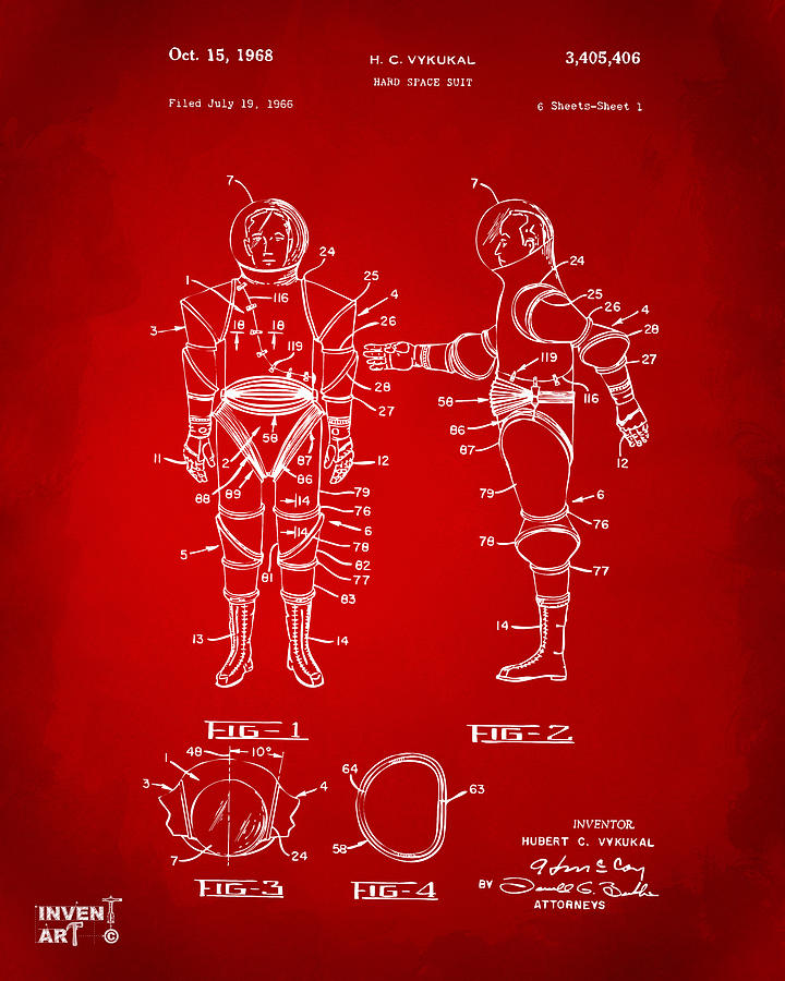 1968 Hard Space Suit Patent Artwork - Red Digital Art by Nikki Marie Smith