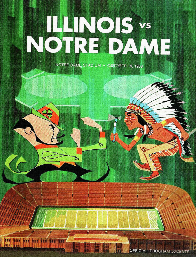 1968 Notre Dame V Illinois Football Program Painting by John Farr