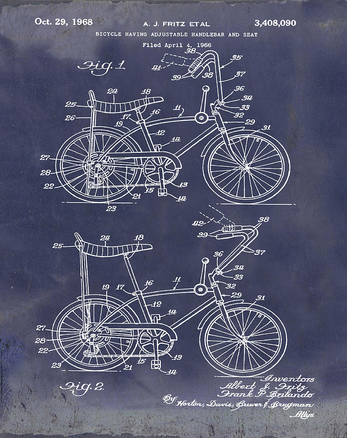 1968 Schwinn Stingray Patent in Blueprint Photograph by Bill Cannon