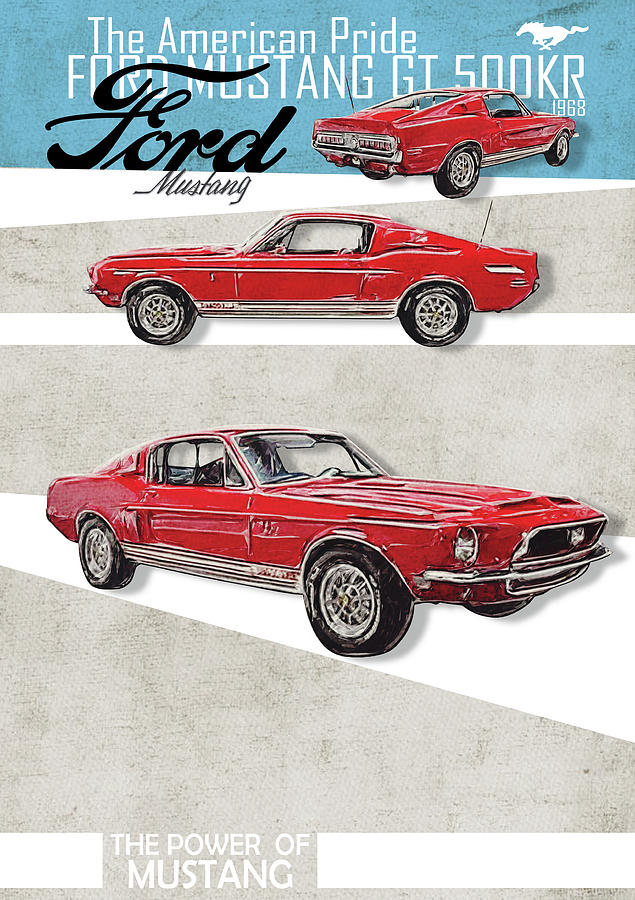 Fastback Digital Art - 1968 Shelby GT500KR by Yurdaer Bes