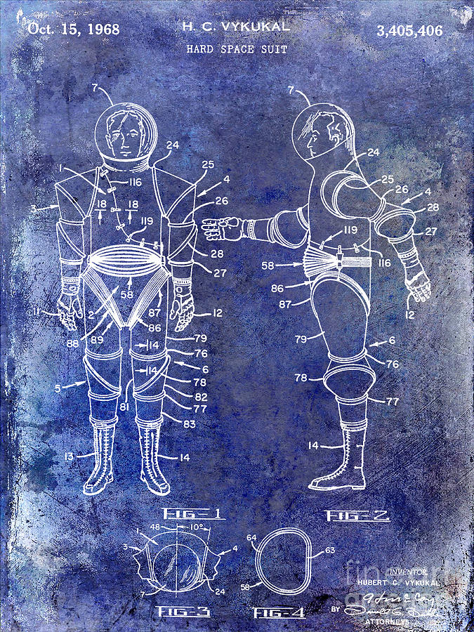 Space Photograph - 1968 Space Suit Patent Blue by Jon Neidert