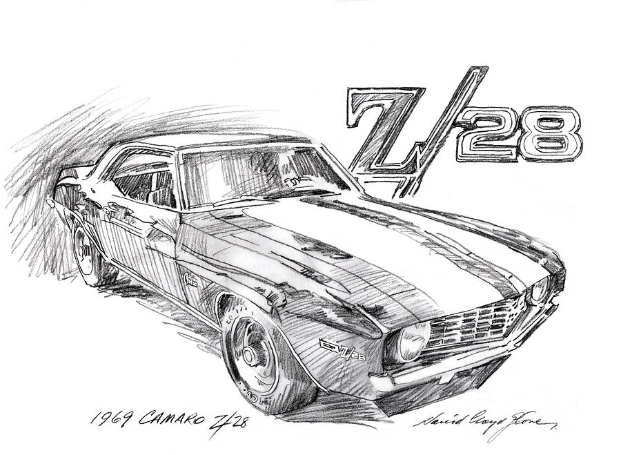 Camaro Drawing - 1969 Camaro Z/28  by David Lloyd Glover