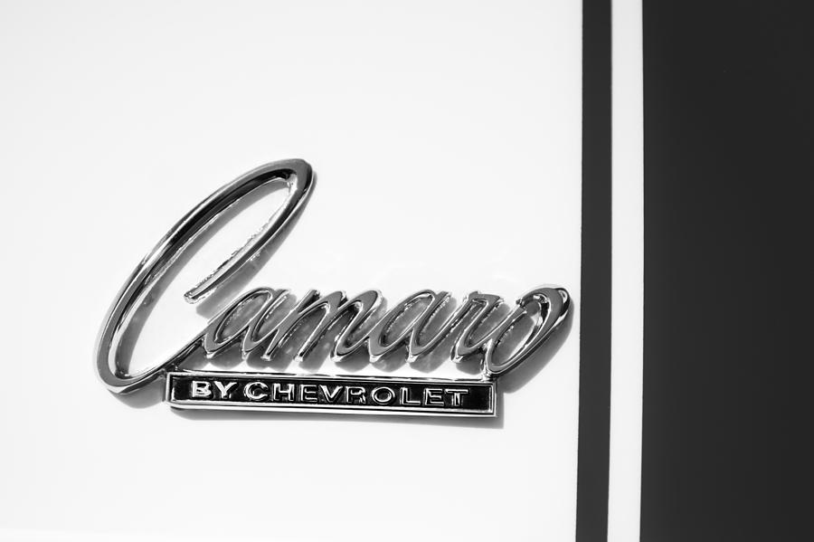 1969 Chevrolet Camaro Z-28 302 Emblem -0177bw Photograph by Jill Reger