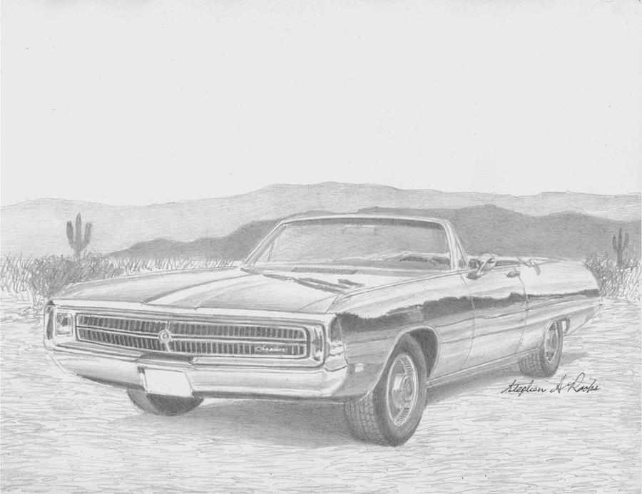 Miscellaneous Drawing - 1969 Chrysler 300 Convertible CLASSIC CAR ART PRINT by Stephen Rooks