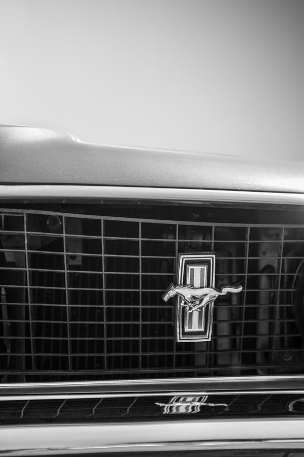 1969 Ford Mustang Grille Emblem -0133bw Photograph by Jill Reger