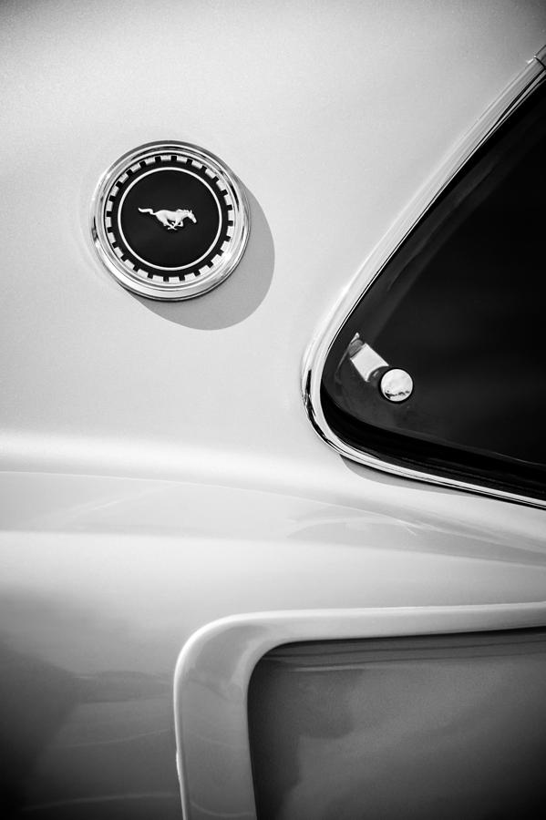 1969 Ford Mustang Mach I Side Emblem -0456bw Photograph by Jill Reger