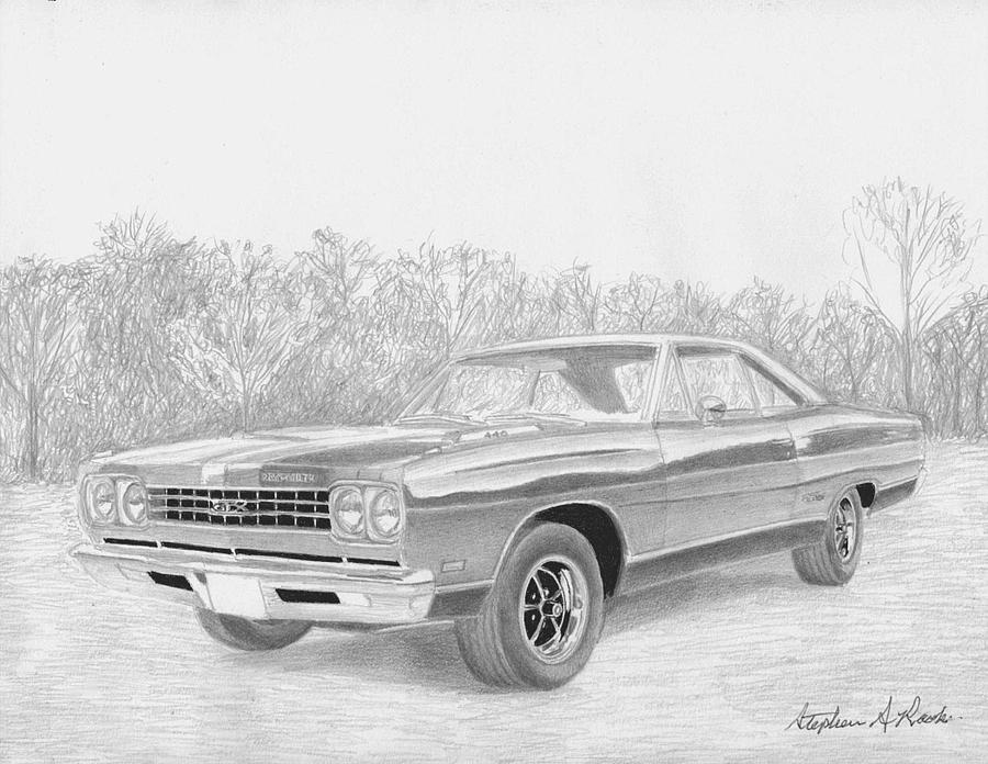 1969 Plymouth GTX MUSCLE CAR ART PRINT Mixed Media by Stephen Rooks