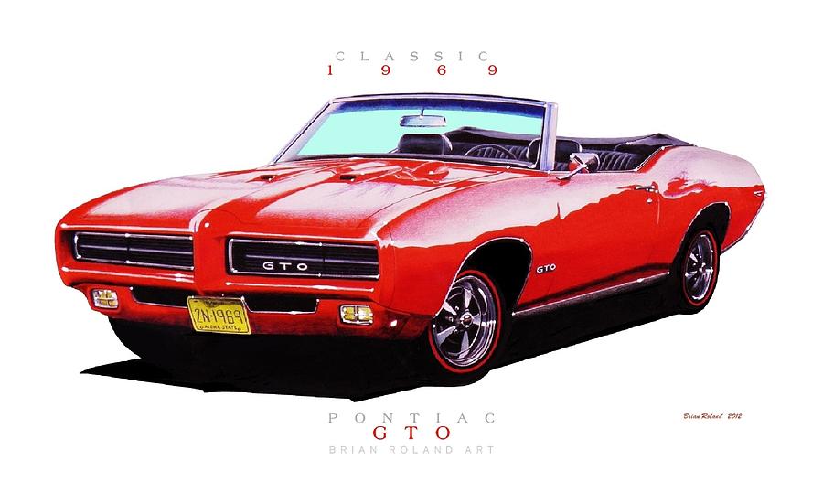 1969 Pontiac Gto Convertible Drawing by Brian Roland