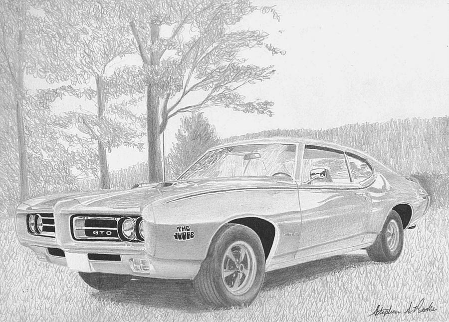 Miscellaneous Mixed Media - 1969 Pontiac GTO Judge MUSCLE CAR ART PRINT by Stephen Rooks