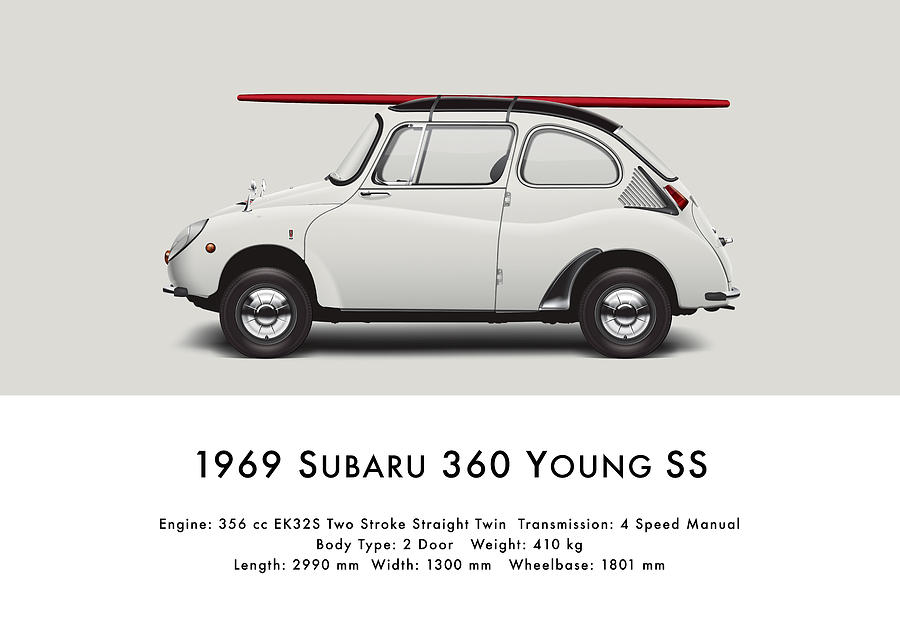 Vintage Digital Art - 1969 Subaru 360 Young SS - Creme by Ed Jackson