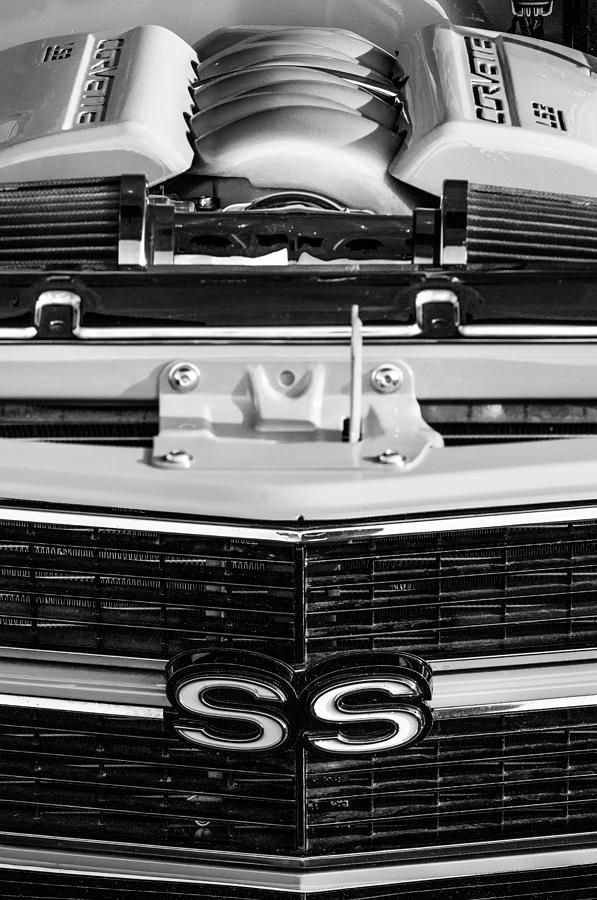 1970 Chevrolet Chevelle SS Grille Emblem - Engine -0171bw Photograph by Jill Reger