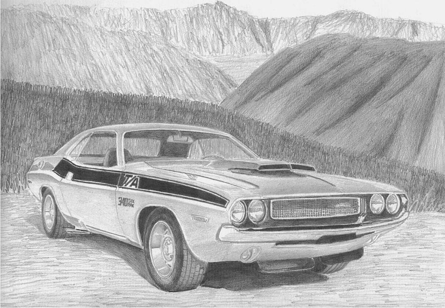 Dodge Challenger Racecar Ink Drawing and Watercolor Greeting Card by Frank  Ramspott