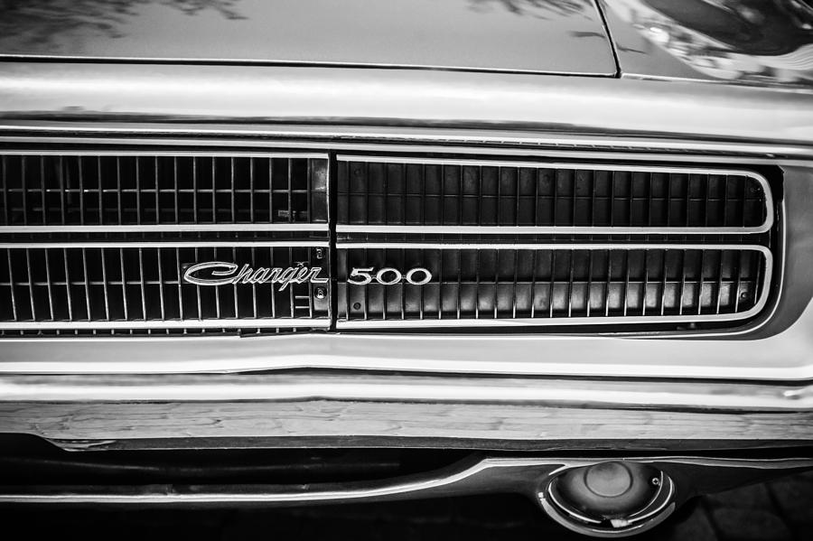 1970 Dodge Charger Taillight Emblem -0299bw Photograph by Jill Reger