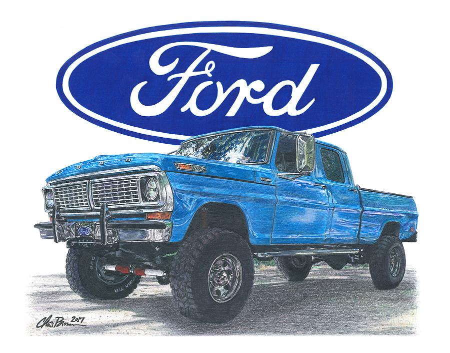 1970 Ford F250 Crew Cab Drawing by Chris Brown Fine Art America
