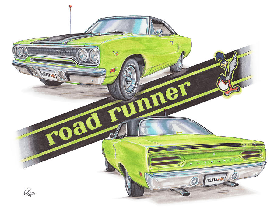 Road Runner Drawing - 1970 Plymouth Road Runner by Shannon Watts