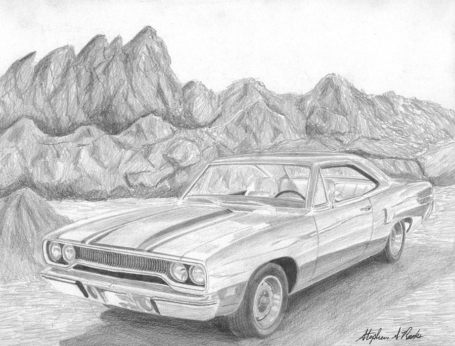 Miscellaneous Drawing - 1970 Plymouth Roadrunner MUSCLE CAR ART PRINT by Stephen Rooks