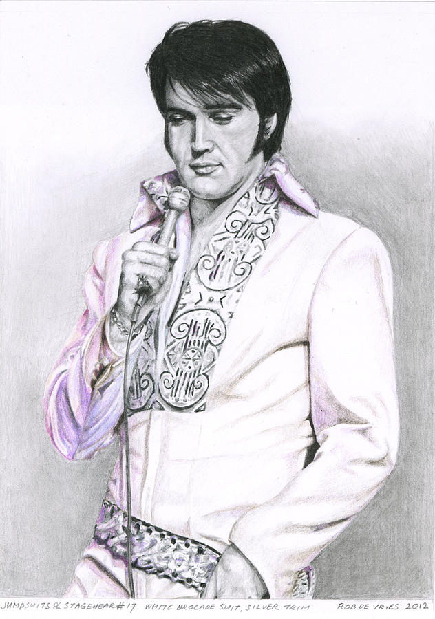 1970 White Brocade Suit Silver Trim Drawing by Rob De Vries