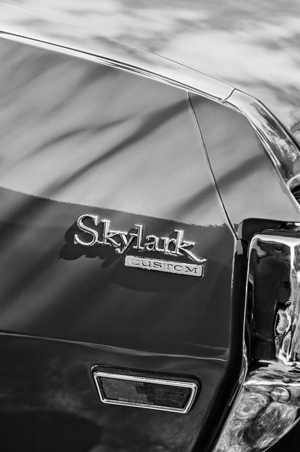 Transportation Photograph - 1971 Buick Skylark Rear Emblem -0133bw by Jill Reger