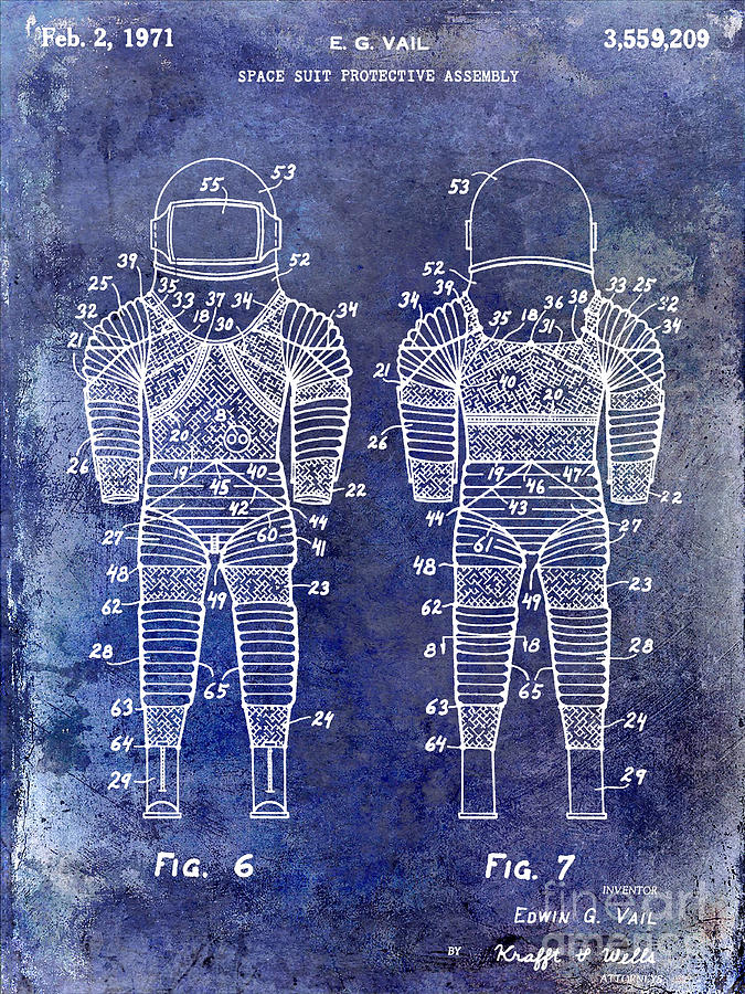 Space Photograph - 1971 Space Suit Patent Blue by Jon Neidert